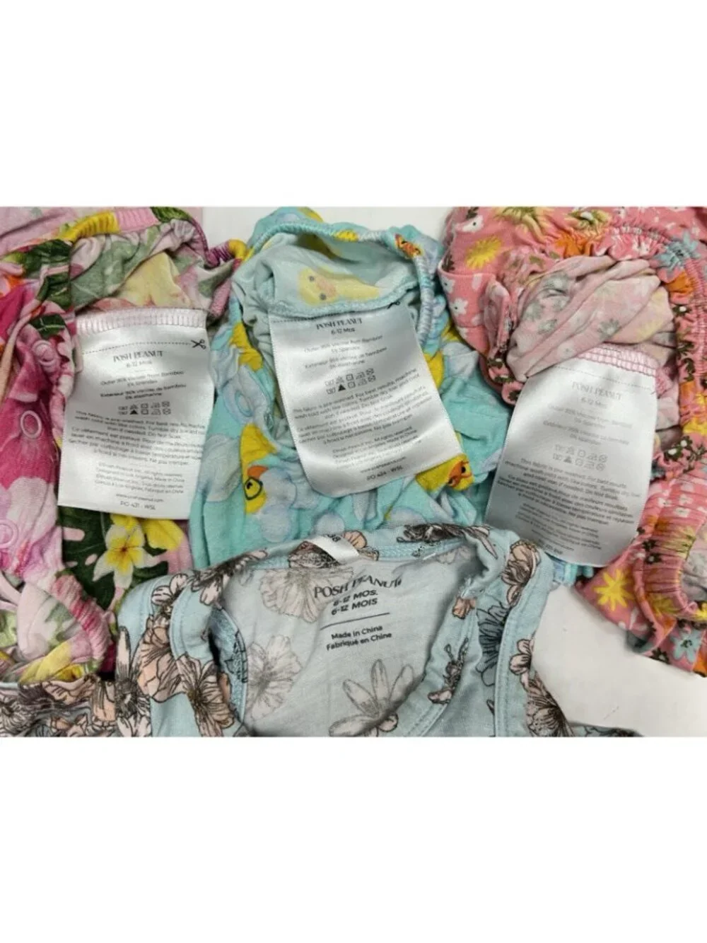 POSH PEANUT Tank Dress Romper Size 6-12 Months LOT Of 4 Bamboo Floral Ducks